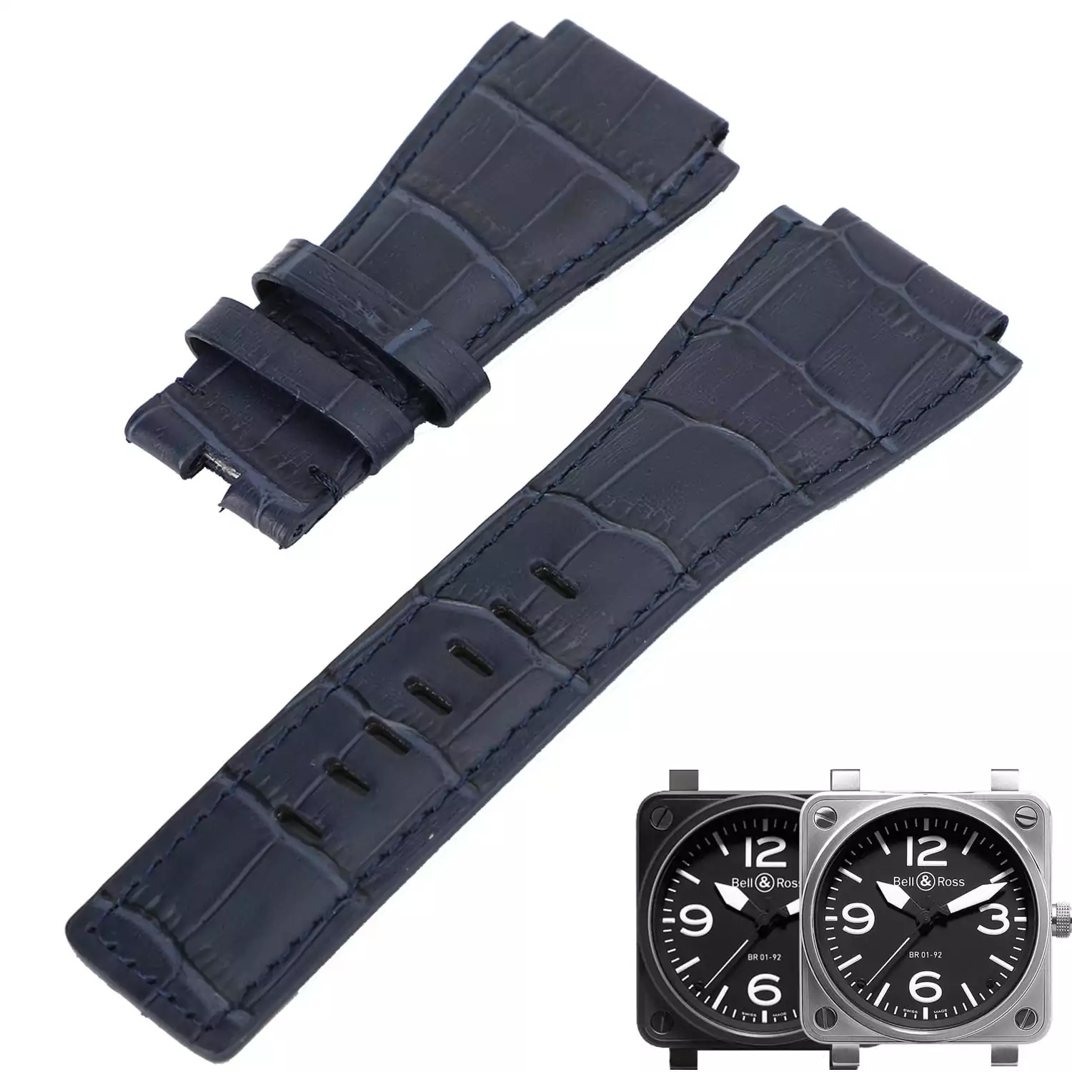 BRSP2S (1) Blue Alligator Grain Leather Strap for Bell Ross BR01 & BR03