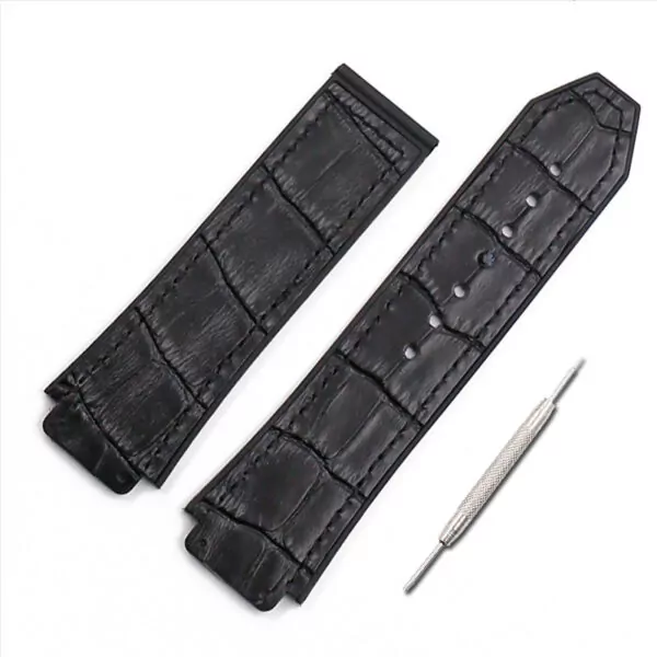 0_Bracelet-en-cuir-montre-pour-hommes-accessoires-19mm-x-25mm-bracelet-en-caoutchouc-femmes-adapt-pour Black Strap Band Hublot Big Bang 25x19mm In Calf Leather with printed Crocodile/Alligator Grain