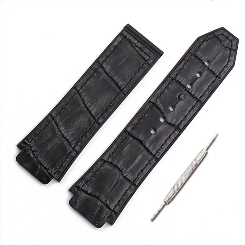 0_Bracelet-en-cuir-montre-pour-hommes-accessoires-19mm-x-25mm-bracelet-en-caoutchouc-femmes-adapt-pour Black Strap Band Hublot Big Bang 25x19mm In Calf Leather with printed Crocodile/Alligator Grain