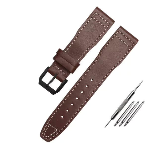 13_Bracelet-de-montre-en-cuir-v-ritable-pour-IWC-boucle-ardillon-tanche-22mm-bracelet-de-montre Brown Strap Band IWC Pilot Spitfire, Top Gun In Leather with White Stitching 21, 22mm
