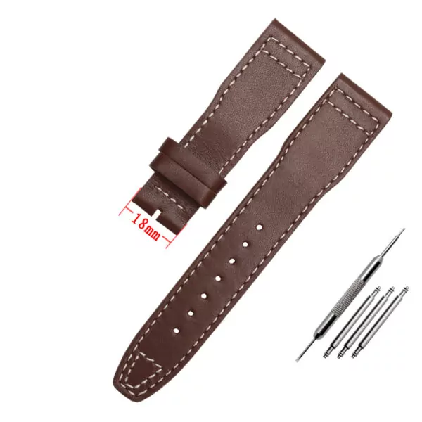 14_Bracelet-de-montre-en-cuir-v-ritable-pour-IWC-boucle-ardillon-tanche-22mm-bracelet-de-montre Brown Strap Band IWC Pilot Spitfire, Top Gun In Leather with White Stitching 21, 22mm