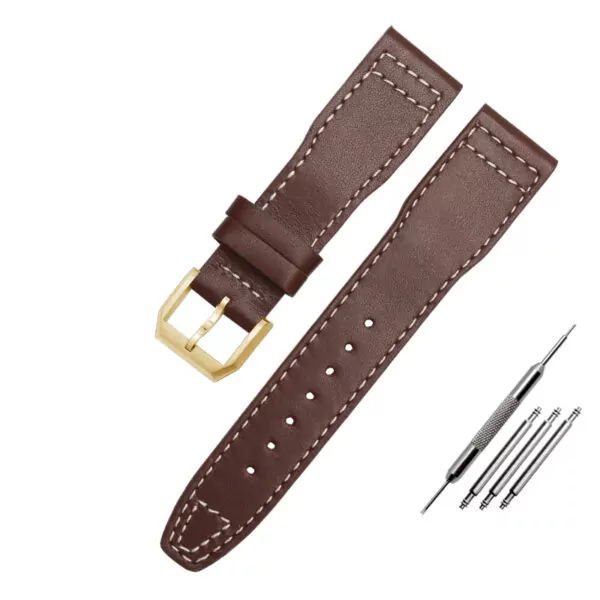 19_Bracelet-de-montre-en-cuir-v-ritable-pour-IWC-boucle-ardillon-tanche-22mm-bracelet-de-montre Brown Strap Band IWC Pilot Spitfire, Top Gun In Leather with White Stitching 21, 22mm