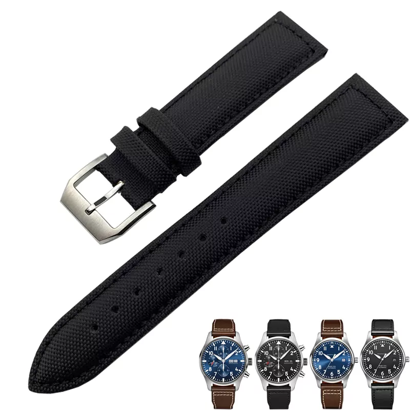 2_20mm-21mm-22mm-noir-Nylon-tissu-cuir-poignet-bracelet-de-montre-ceinture-pour-IWC-marque-LE Black Strap Band IWC Pilot Spitfire, Top Gun In Nylon - 19mm