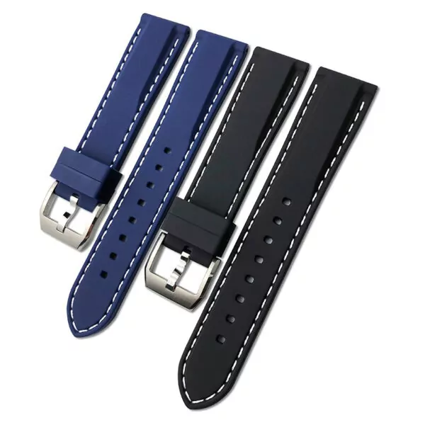 1_20-21-22mm-bracelets-de-montre-en-Silicone-en-caoutchouc-tanche-pour-marque-IWC-LE-PETIT Blue Strap Band IWC Pilot Spitfire, Top Gun In Rubber with White Stitching