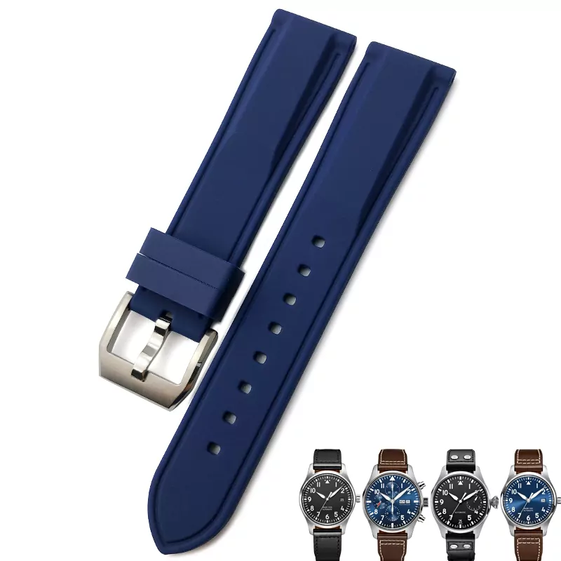 0_Bracelet-de-montre-en-Silicone-caoutchouc-20-21-22mm-pour-IWC-MARK-Pilot-Spitfire-PORTOFINO-IW377701 Blue Strap Band IWC Pilot Spitfire, Top Gun In Rubber - 19mm