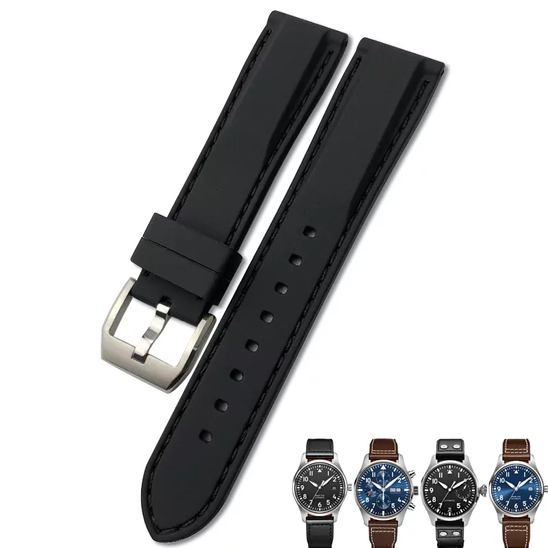 10_Bracelet-de-montre-en-Silicone-caoutchouc-20-21-22mm-pour-IWC-MARK-Pilot-Spitfire-PORTOFINO-IW377701 Black Strap Band IWC Pilot Spitfire, Top Gun In Rubber