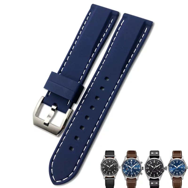 9_Bracelet-de-montre-en-Silicone-caoutchouc-20-21-22mm-pour-IWC-MARK-Pilot-Spitfire-PORTOFINO-IW377701 Blue Strap Band IWC Pilot Spitfire, Top Gun In Rubber with White Stitching