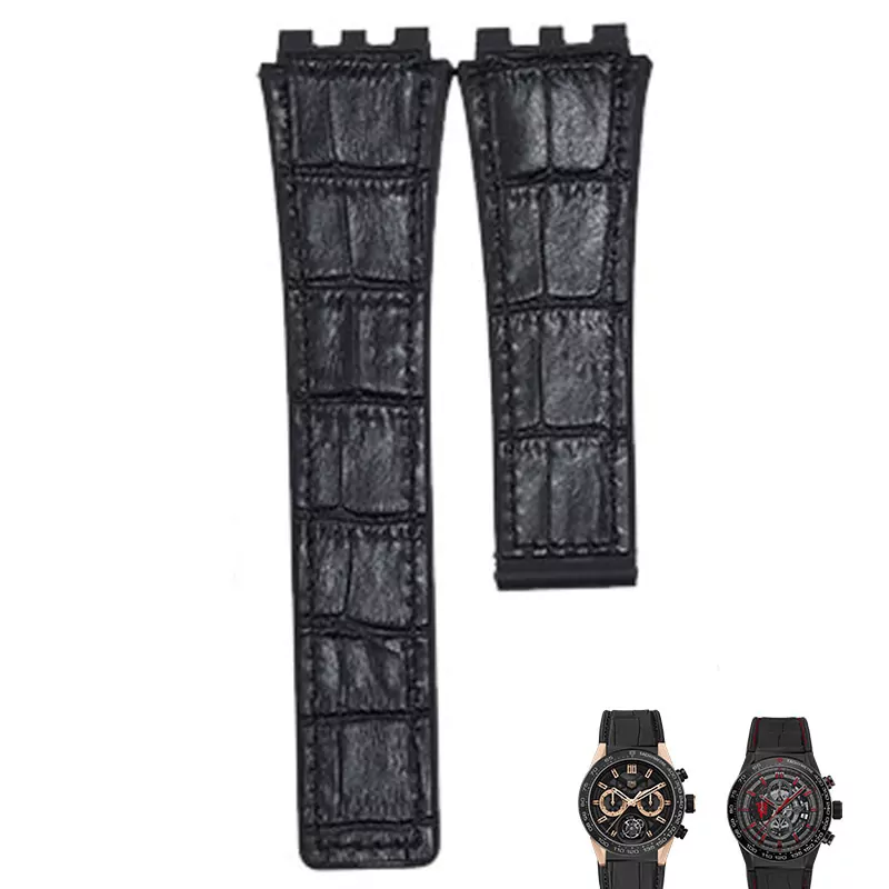 Mode-22mm-Silicone-et-Bracelet-En-Cuir-Pour-TAG-HEUER-S-rie-Unisexe-Qualit-Bande-Montre-0 copy 2 Black Strap Bracelet for Carrera 45mm TAG Heuer Carrera - 22mm