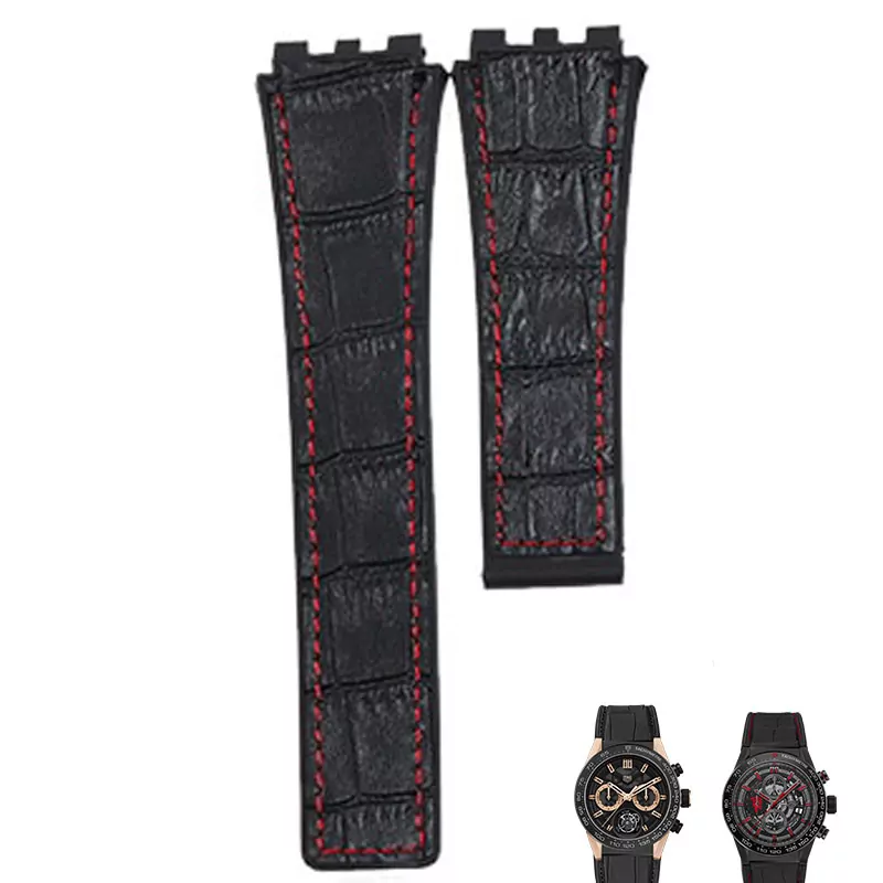 Mode-22mm-Silicone-et-Bracelet-En-Cuir-Pour-TAG-HEUER-S-rie-Unisexe-Qualit-Bande-Montre-0 copy 4 Black & Red Strap Bracelet for Carrera 45mm TAG Heuer - 22mm