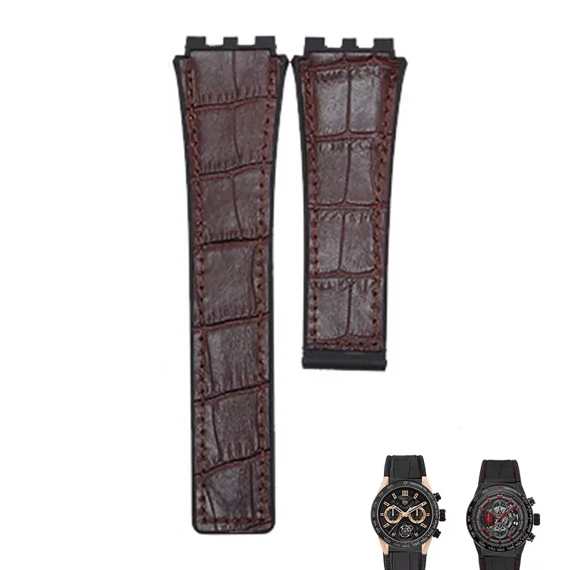 1 Brown Strap Bracelet for Carrera 45mm TAG Heuer Alligator/Crocodile Grain - 22mm