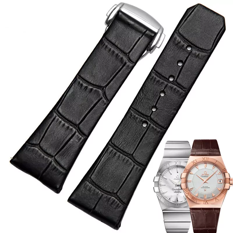 17-23mm-bracelets-cuir-pour-montre-Omega-Constellation-Double-aigle-bracelets-de-montre-Bracelet-femme-2 Black Strap Bracelet for Omega Constellation Crocodile/Alligator - 17,23mm