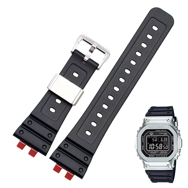 0_Accessoires-de-montre-Bracelet-en-caoutchouc-adapt-pour-G-SHOCK-carr-Casio-GMW-B5000-r-sine Black Strap Casio Atomic GMW-B5000 In Rubber - Silver