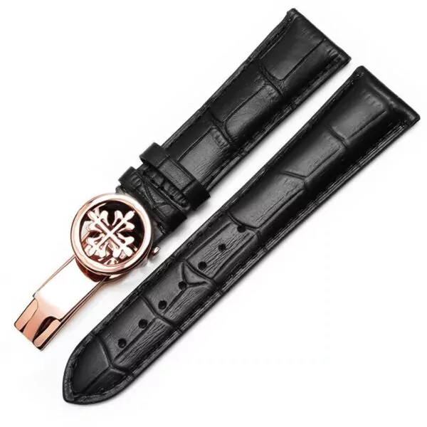 10_Convient-pour-Patek-Philippe-bracelet-en-cuir-dame-PP-boutons-papillon-ceinture-crocodile-qualit-originale-20MM Black Strap for Calatrava Patek Philippe In Leather Crocodile/Alligator Grain 19, 20, 22mm