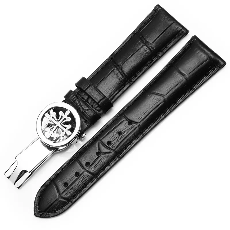 Black Strap for Calatrava Patek Philippe In Leather Crocodile/Alligator Grain 19, 20, 22mm
