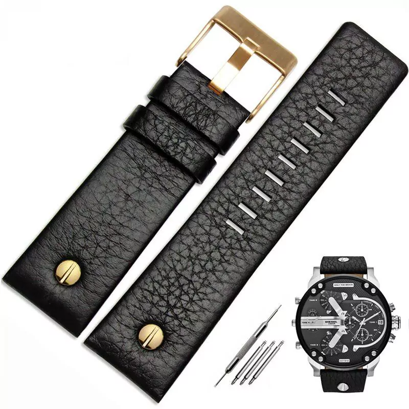 DSFP1_6 Black Strap with pin for Diesel DZ4323 DZ1657 DZ1206/4318 22,24,26,27,28,30mm In Leather - 27mm, Rose Gold