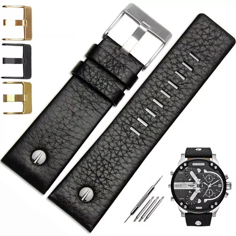 1 Black Strap with pin for Diesel DZ4323 DZ1657 DZ1206/4318 22,24,26,27,28,30mm In Leather