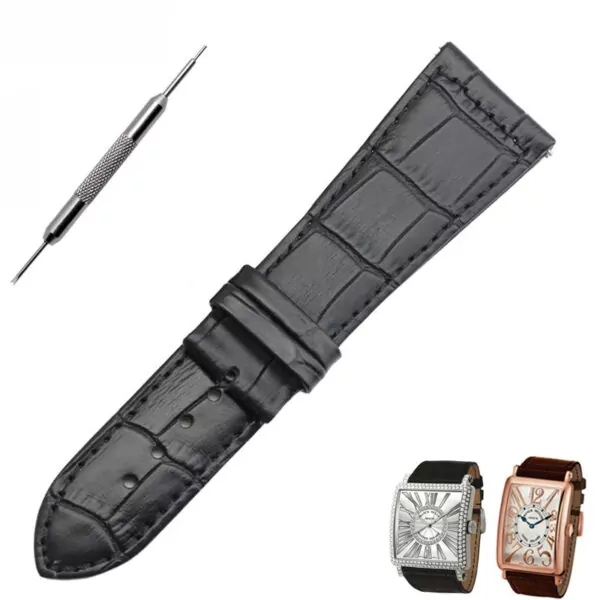 26mm-V-ritable-en-cuir-watchbnd-haute-qualit-pour-Franck-Muller-hommes-montre-bracelet-en-cuir_1 copy Black Strap for Long Island Franck Muller 26mm In Alligator/Crocodile Grain