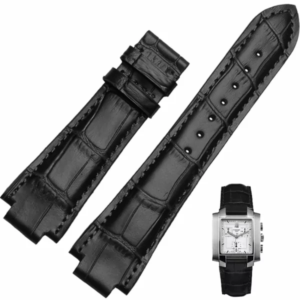 Leather strap alligator crocodile grain T60 Tissot-7 Black Strap Tissot T60 24x14mm In Calf leather Crocodile/Alligator Grain