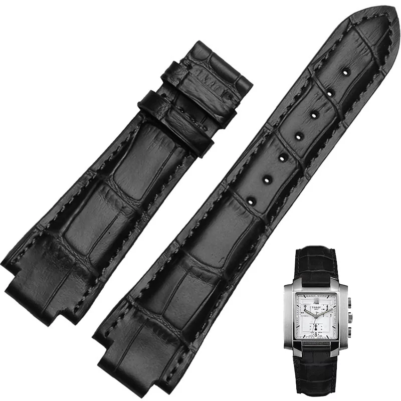 Leather strap alligator crocodile grain T60 Tissot-7 Black Strap Tissot T60 24x14mm In Calf leather Crocodile/Alligator Grain