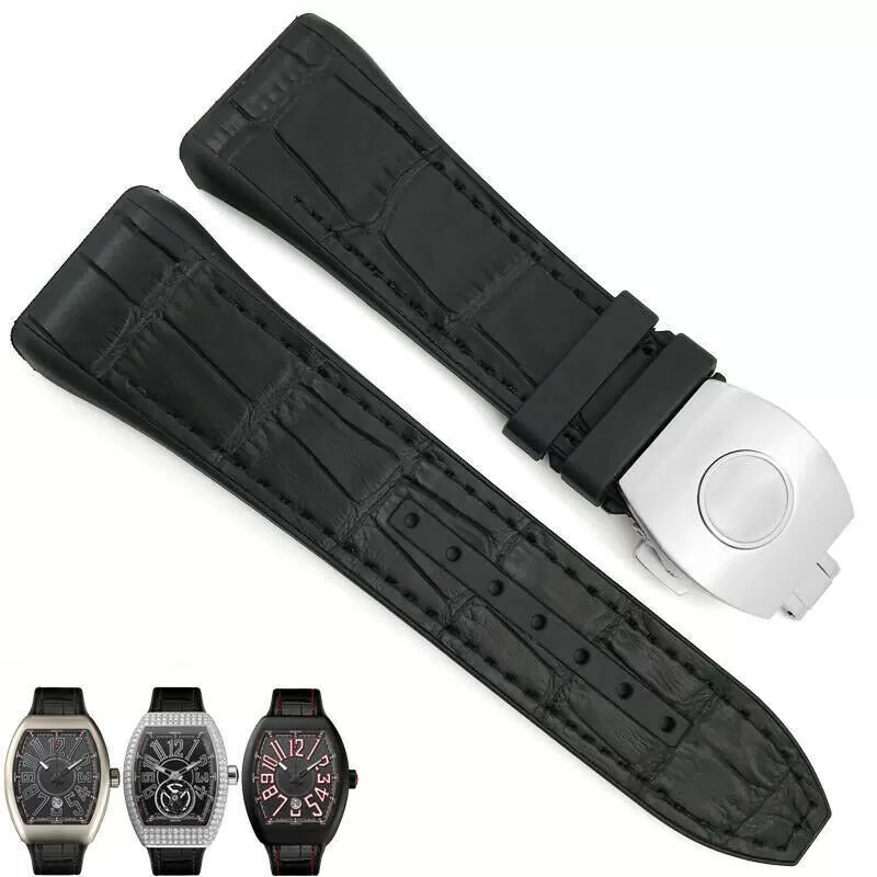 s-l1600 Black Strap With Crocodile Pattern for Franck Muller Vanguard V45, V41 With Buckle
