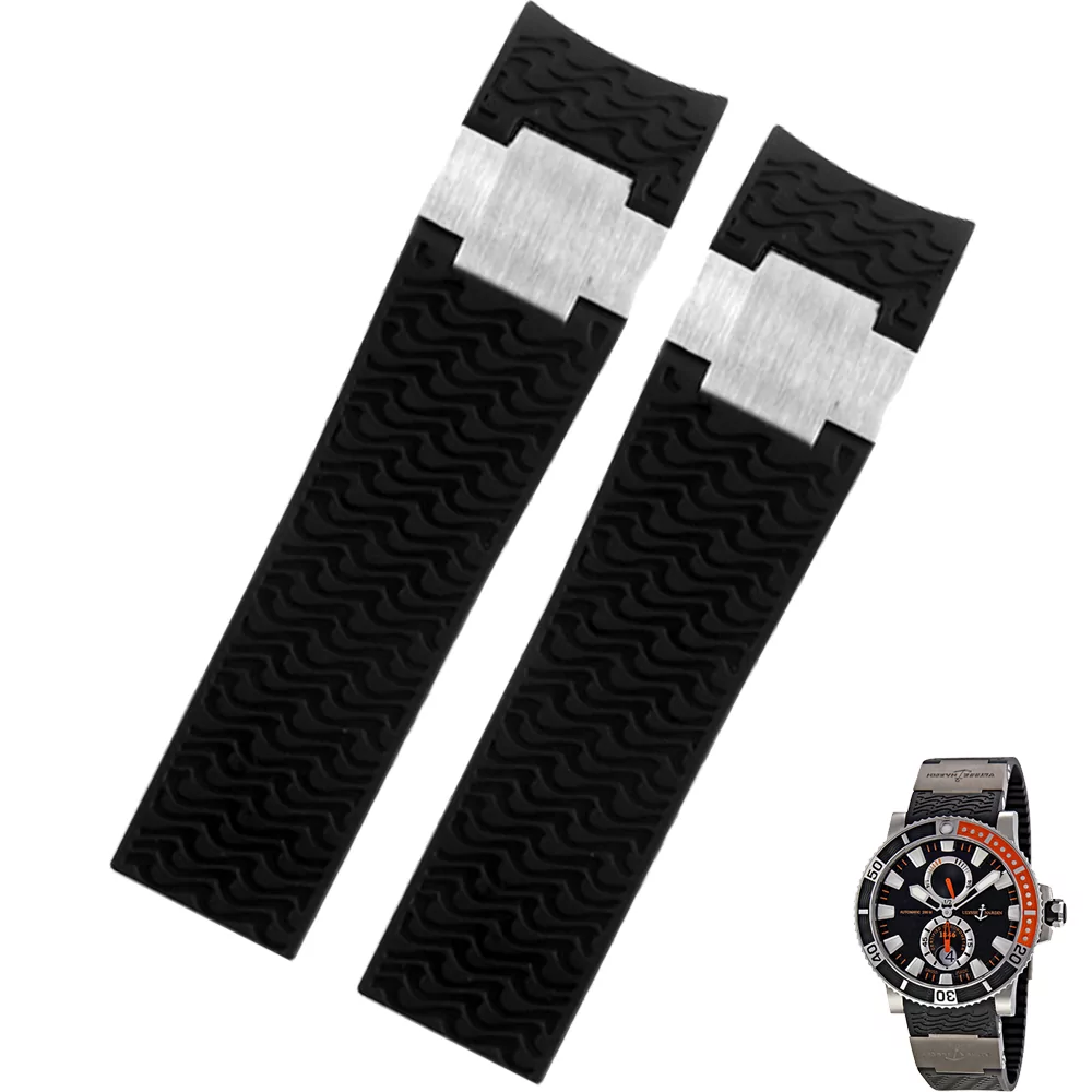 Strap-marine-diver-torpilleur-bracelet-rubber-11 Black Waves Strap For Ulysse Nardin Marine Diver/Torpilleur 22mm In Rubber