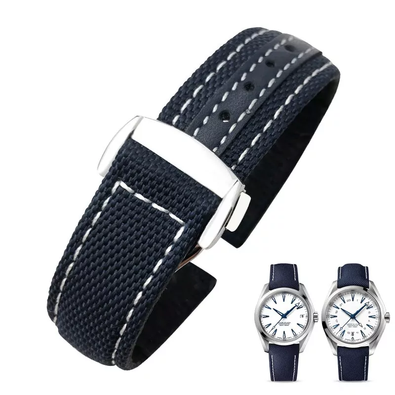 racelet-en-toile-en-nylon-pour-omega-se_main-0 Blue & White Strap Bracelet for Omega Seamaster Aqua Terra in Nylon