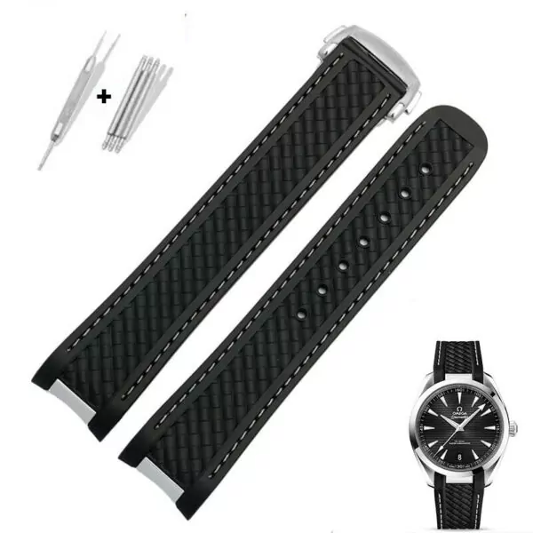 s-l1600 (6) Black & White Rubber Strap for Omega Seamaster Aqua Terra 300