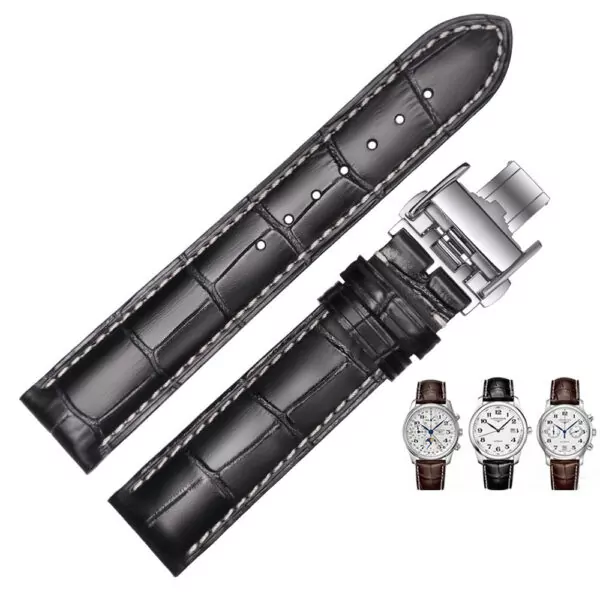 0_OTMENG-substitut-Longines-gamme-compl-te-de-bracelet-en-cuir-papillon-Double-bouton-tanche-respirant-hommes (1) Black & White Strap for Longines Elegance, 1832, Classic, Master Collection 6 Sizes In Crocodile/Alligator Grain