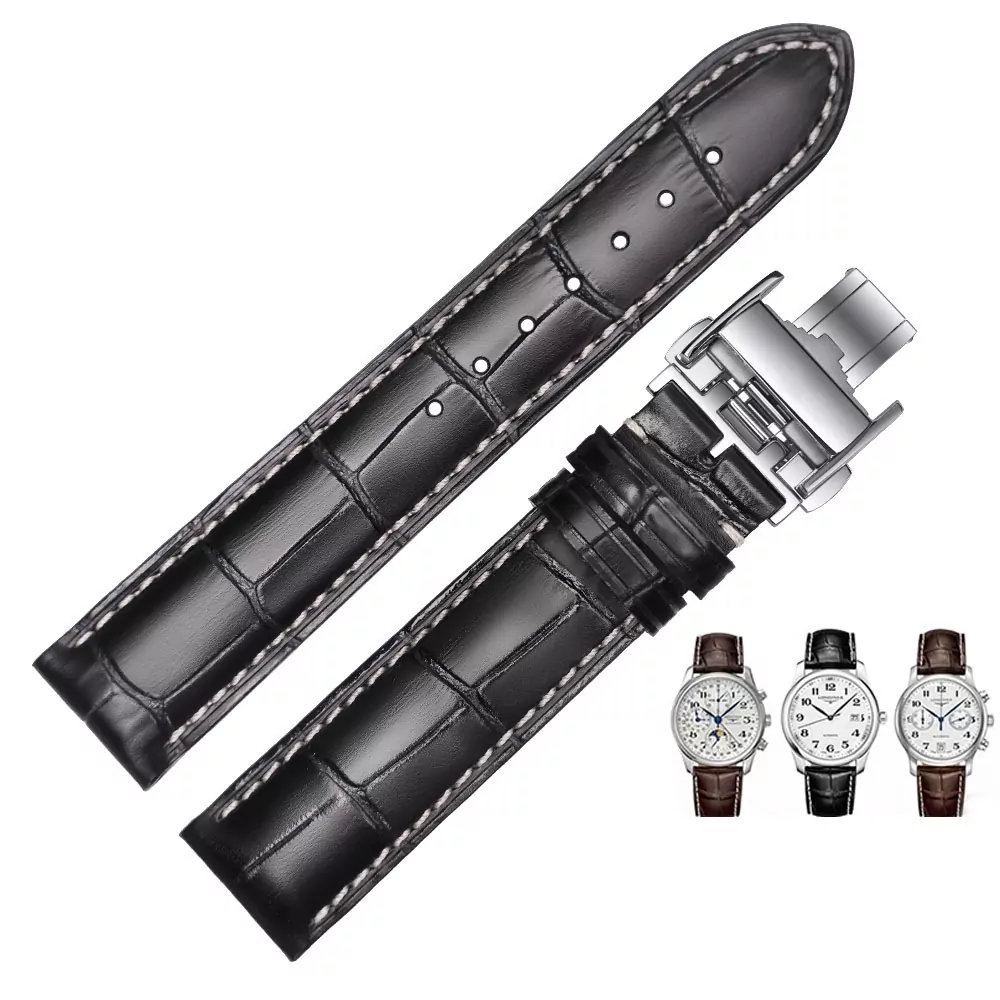 0_OTMENG-substitut-Longines-gamme-compl-te-de-bracelet-en-cuir-papillon-Double-bouton-tanche-respirant-hommes (1) Black & White Strap for Longines Elegance, 1832, Classic, Master Collection 6 Sizes In Crocodile/Alligator Grain
