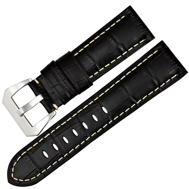 Black & White Strap for Panerai Luminor Black & White Strap for Panerai Luminor, Marina, Submersible In Crocodile/Alligator Grain - 22, 24, 26mm