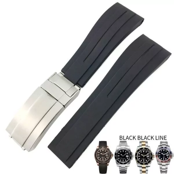 1_20mm-21mm-bracelet-de-montre-en-caoutchouc-de-Silicone-nouveau-Style-bracelet-de-montre-Ultra-court copy Black With Line Rubber Strap for Rolex Submariner, GMT, Daytona - 20mm