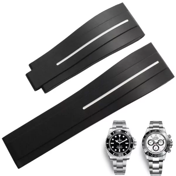 White Black & White Line Rubber Strap for Rolex 20mm