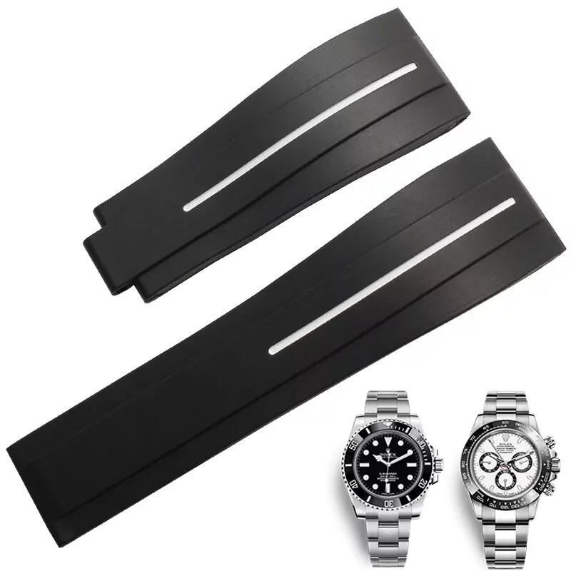 White Black & White Line Rubber Strap for Rolex 20mm