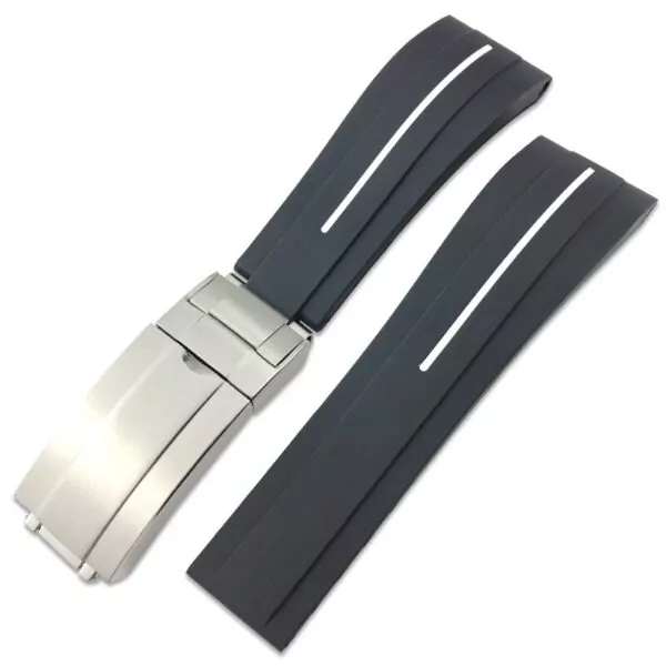 4_20mm-21mm-bracelet-de-montre-en-caoutchouc-de-Silicone-nouveau-Style-bracelet-de-montre-Ultra-court Black & White Line Rubber Strap for Rolex 20mm