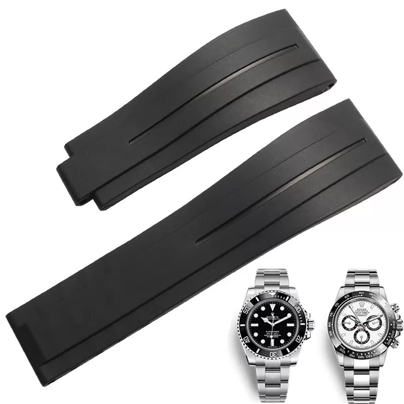 Black Black With Line Rubber Strap for Rolex Submariner, GMT, Daytona - 20mm