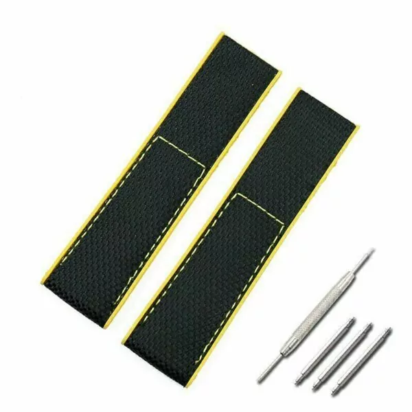 s-l1600 Black & Yellow Nylon & Rubber Strap for Breitling Avenger, Navitimer, Chronomat...