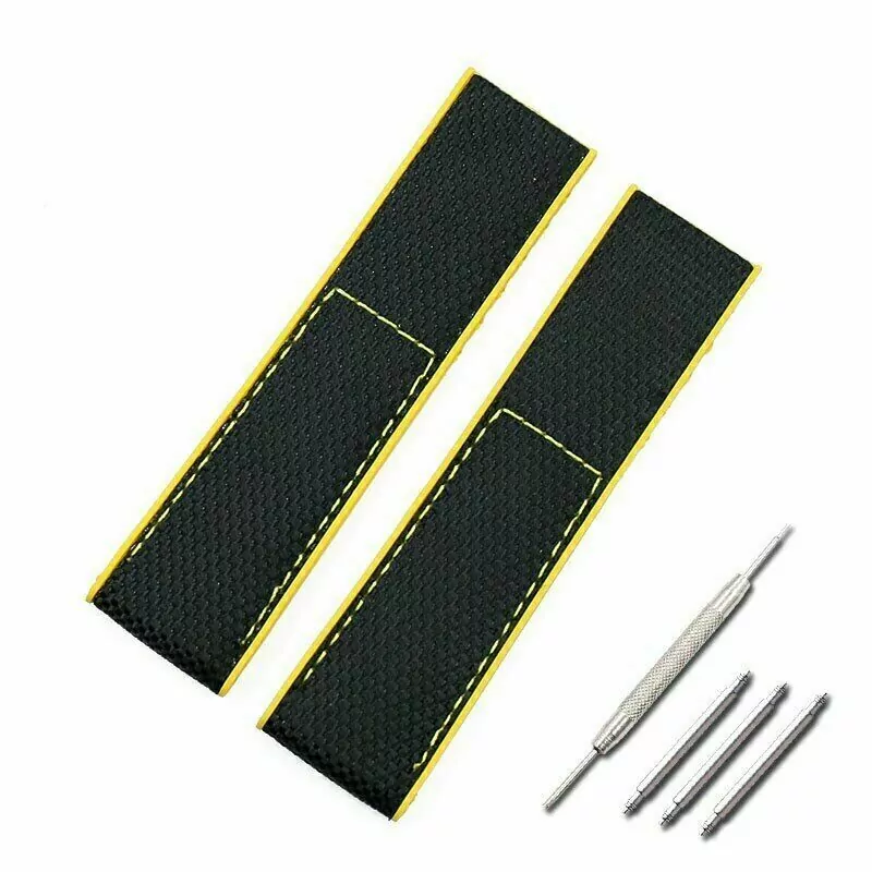 s-l1600 Black & Yellow Nylon & Rubber Strap for Breitling Avenger, Navitimer, Chronomat...