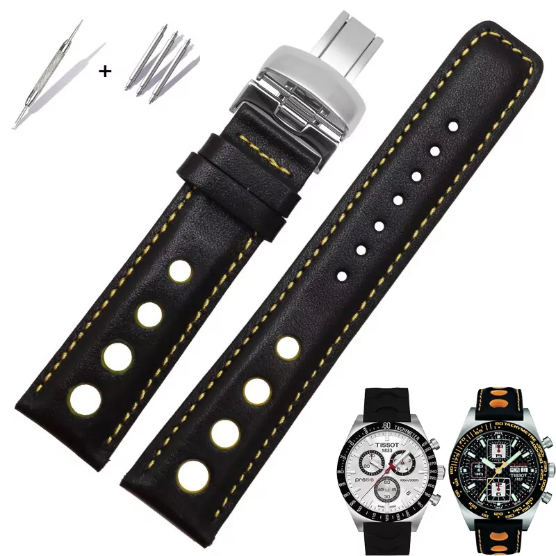 Racing Strap Bracelet for Tissot PRS516 Black & Yellow Racing Strap for Tissot PRS516, T91, T021, T044 20mm Perforated Leather