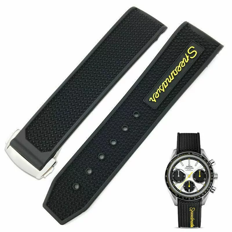 s-l1600 Black & Yellow Rubber Strap for Omega Speedmaster Racing Chronograph
