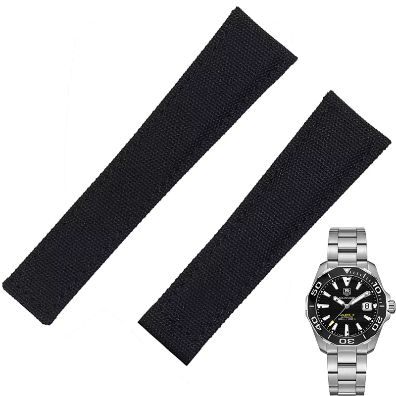 Black Black Nylon Strap for TAG Heuer Aquaracer, Carrera, Monaco - 20, 22mm