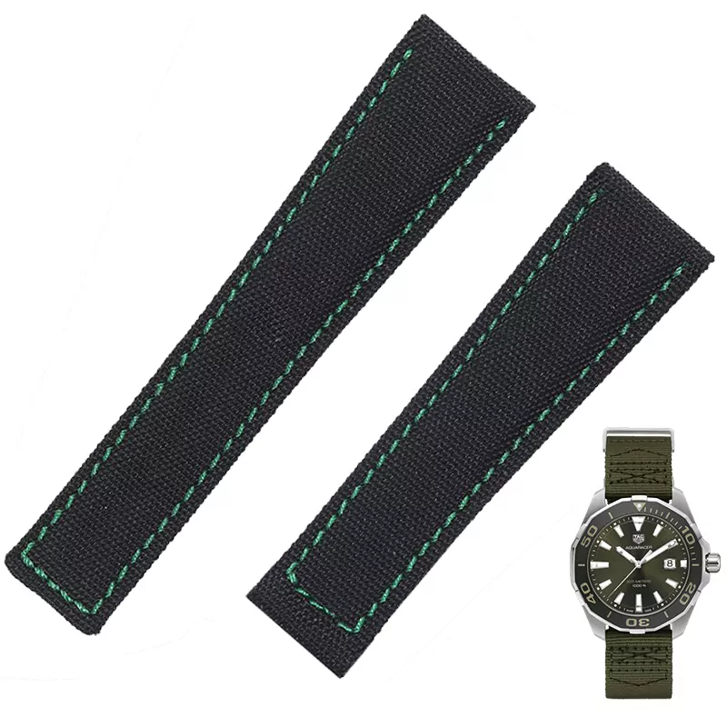 Classique-22mm-Vache-En-Cuir-Tricot-Bracelet-Pour-TAG-HEUER-S-rie-Hommes-Qualit-Bande-Souple-15 Black & Green Strap for TAG Heuer Aquaracer, Carrera, Monaco in Nylon - 20, 22mm
