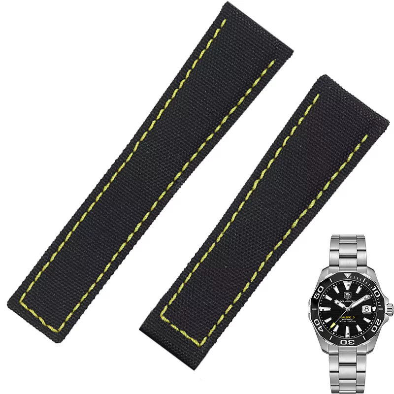 Classique-22mm-Vache-En-Cuir-Tricot-Bracelet-Pour-TAG-HEUER-S-rie-Hommes-Qualit-Bande-Souple-14 Black & Yellow Strap for TAG Heuer Aquaracer, Carrera, Monaco in Nylon - 20, 22mm