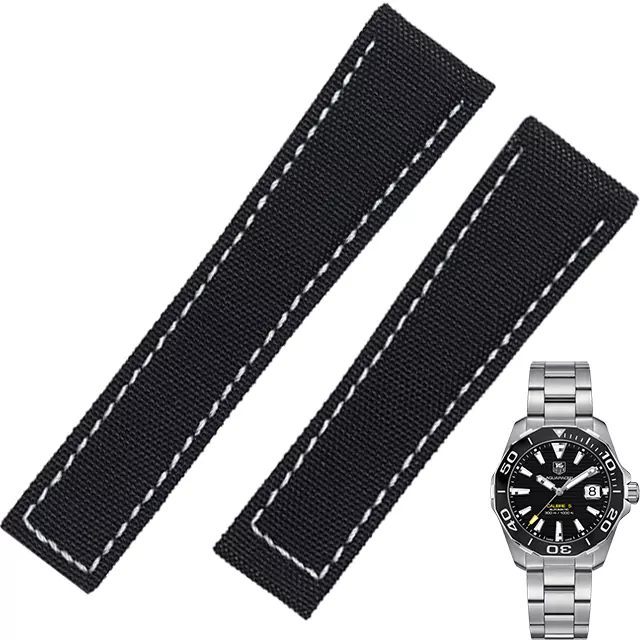 Classique-22mm-Vache-En-Cuir-Tricot-Bracelet-Pour-TAG-HEUER-S-rie-Hommes-Qualit-Bande-Souple-12 Black & White Strap for TAG Heuer Aquaracer, Carrera, Monaco in Nylon - 22mm
