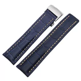 Blue Alligator Grain Leather with White Stitches for Breitling Avenger, Chronomat, Super Ocean Heritage