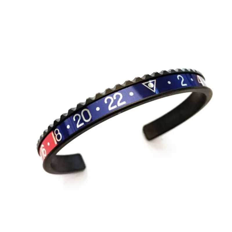 3_Bracelets-de-manchette-en-acier-inoxydable-c-l-bre-marque-bracelet-noir-moto-voiture-bracelet-pour Blue Bezel Bangle Bracelet GMT MASTER I & II Pepsi Rolex Black PVD/DLC