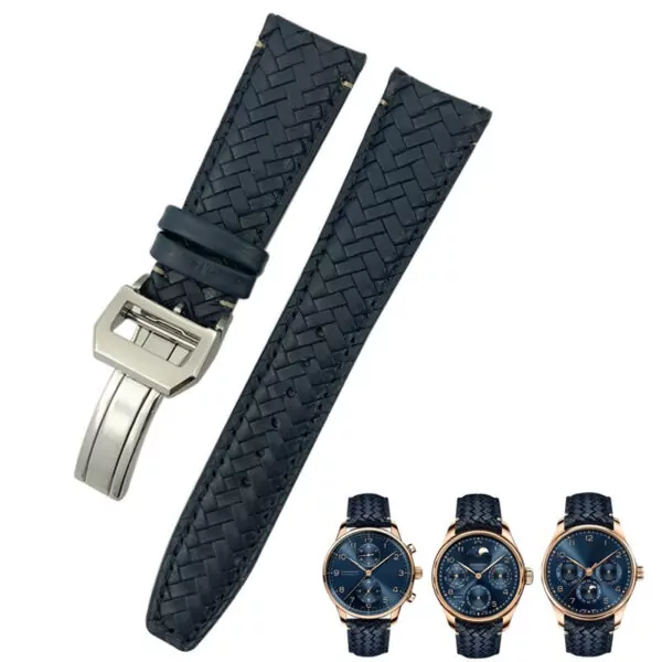 Blue Silver Buckle_bracelet-en-cuir-de-vache-de-qualite-sup_variants-0 Blue Woven Cowhide Leather For IWC Portugieser Big Pilot- 3 Sizes