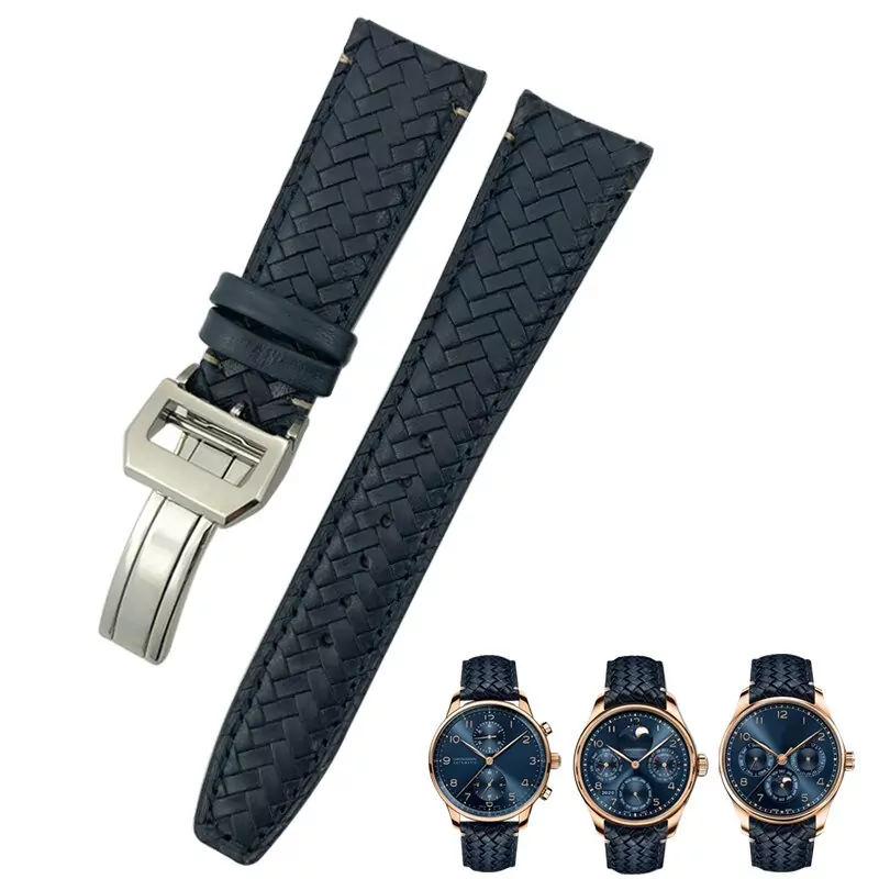 Blue Silver Buckle_bracelet-en-cuir-de-vache-de-qualite-sup_variants-0 Blue Woven Cowhide Leather For IWC Portugieser Big Pilot- 3 Sizes