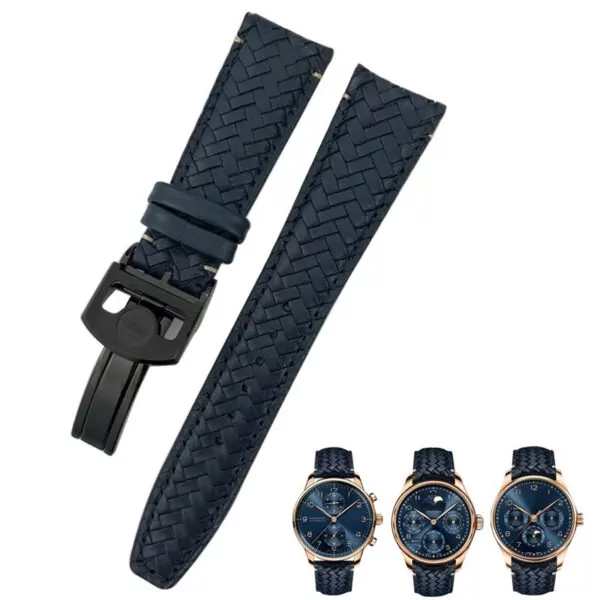 Blue Black Buckle1_bracelet-en-cuir-de-vache-de-qualite-sup_variants-3 Blue Woven Cowhide Leather For IWC Portugieser Big Pilot- 3 Sizes