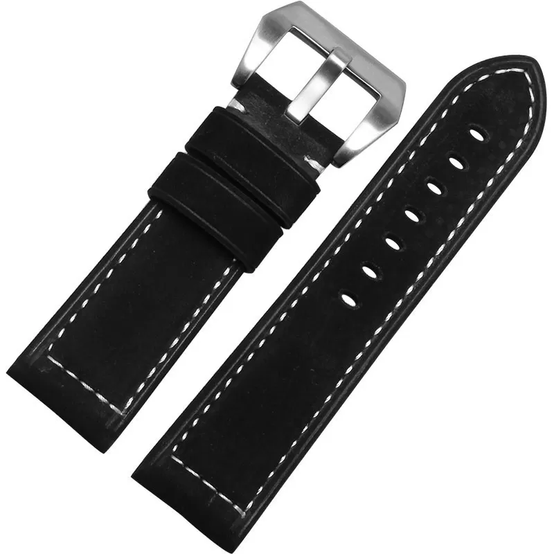 Bracelet-en-cuir-v-ritable-bracelet-intelligent-26-MM-pour-Garmin-Derek-Fenix3-Fenix-3-bracelet-1 Black & White Nubuck Leather Strap for Panerai Luminor, Marina, Submersible - 22, 24, 26mm