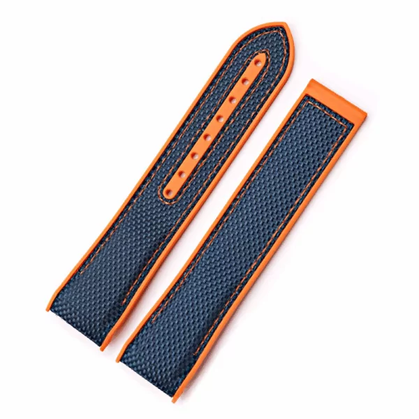 Omega-Seamaster-20-22mm-caoutchouc-Silicone-avec-Nylon-remplacement-bracelet-de8 Blue & Orange Strap Bracelet for Omega Seamaster In Nylon & Rubber - 20,22mm